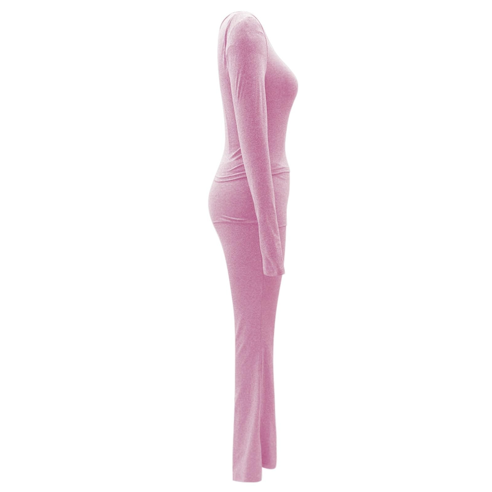 thumbnail image 4 of Conjunto de entrenamiento de 2 piezas para mujer: top corto de manga larga y pantalones de yoga con vuelta, conjunto de fitness a juego, 4 of 5